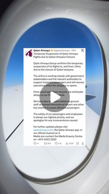 Temporary Suspension of Qatar Airways Flights due to Qatari Airspace Closure